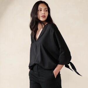 NWT Banana Republic Black Tie-Sleeve Top